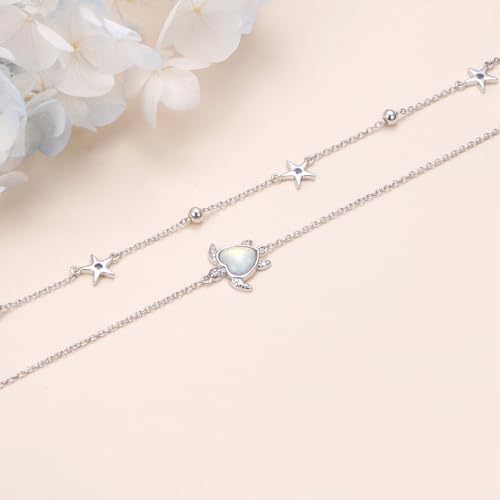 Anklets for Women 925 Sterling Silver Blue Evil Eye Infinity Butterfly Adjustable Multilayer Layered Summer Beach Ankle Bracelet Foot Chain Jewelry for Women - style: Sea Turtle 2