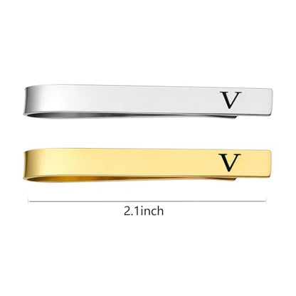 GWD Stainless Steel Tie Clips for Men Personalized Initial Tie Clip Classic Tie Bar Set - color: V