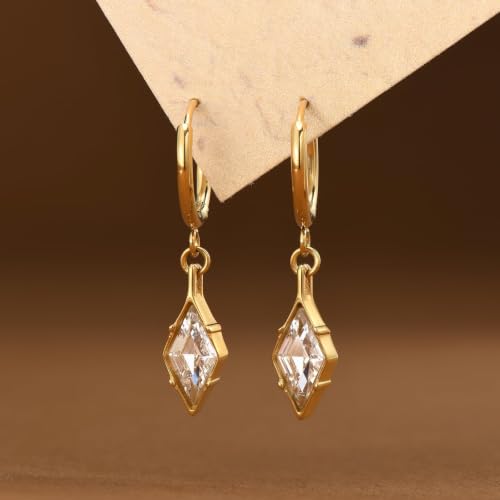 Hoop Earrings for Women, Stainless Steel Red Earrings, Hypoallergenic Trendy Cartilage Earrings for Lobe, Rhombus, Cubic Zirconia - color: Stainless Steel