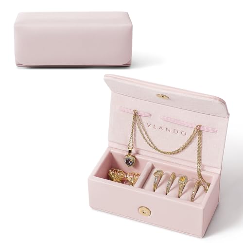 VLANDO Small Travel Jewelry Case,Gifts for Women Bridesmaid,Tangle-Free Jewelry Organizer for Rings Earrings Necklaces, Vegan Leather, Magnetic Closure, Gift Ready-Pink - color: Pink