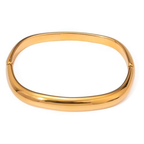 18K Gold Plated Stainless Steel Minimalist Bangle for Women, Elegant Antique Square Buckle Cuff Bracelet, Waterproof and Non-Tarnish Geometric Statement Bangle Jewelry
