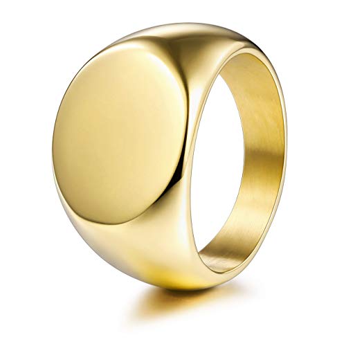 MeMeDIY Personalized Engraved Initial Monogram Oval Signet Ring for Men Women Customize Stainless Steel Letter Rings Valentine's Day Gift Jewelry, Bundle with Ring Size Adjusters - color: C1: Gold - Blank