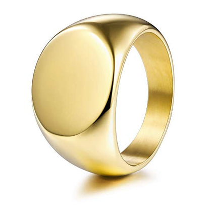 MeMeDIY Personalized Engraved Initial Monogram Oval Signet Ring for Men Women Customize Stainless Steel Letter Rings Valentine's Day Gift Jewelry, Bundle with Ring Size Adjusters - color: C1: Gold - Blank