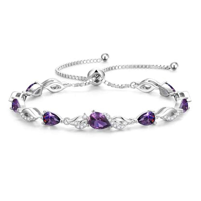 FANCIME Birthstone Teardrop Tennis Bracelet for Women, Sterling Silver 9x7mm main Gemstone Bolo Adjustable Chain Bracelet Fine Jewelry Birthday Gifts for Women Mom Wife Her - color: 02-Amethyst
