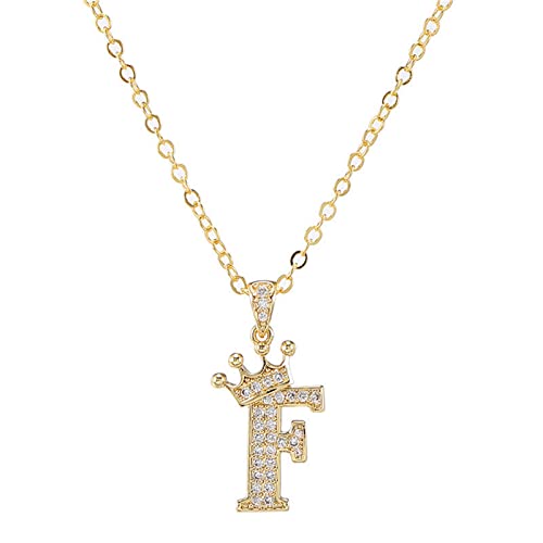 Pingyongchang Letter A-Z pendant necklace Crown letter pendant Charming initials chain necklace, inlaid crystal letter necklace - color: crown-F