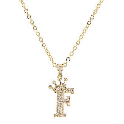 Pingyongchang Letter A-Z pendant necklace Crown letter pendant Charming initials chain necklace, inlaid crystal letter necklace - color: crown-F