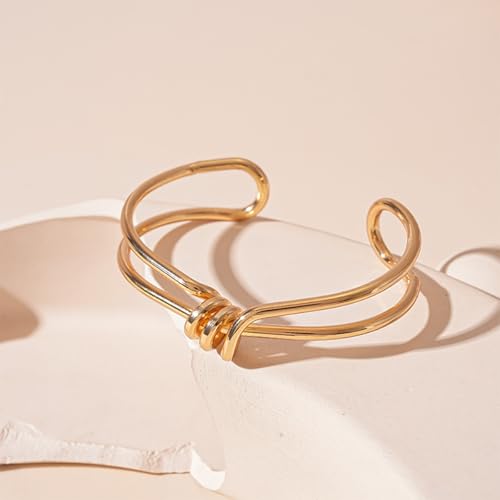Chunky Cuff Bracelets for Women Wide Gold/Silver Cuffs Bangle Hollow Out Adjustable Bracelets Punk Vintage Jewelry - style: T-Gold C
