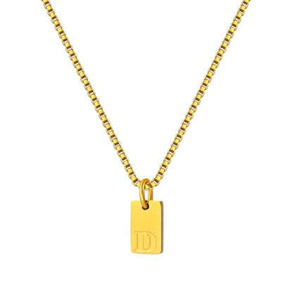 Gold Plated Square Initial Necklace Waterproof A-Z Letter Pendant on Thin Chain - Dainty, Stackable Jewelry for Women - color: Golden-D, size: F