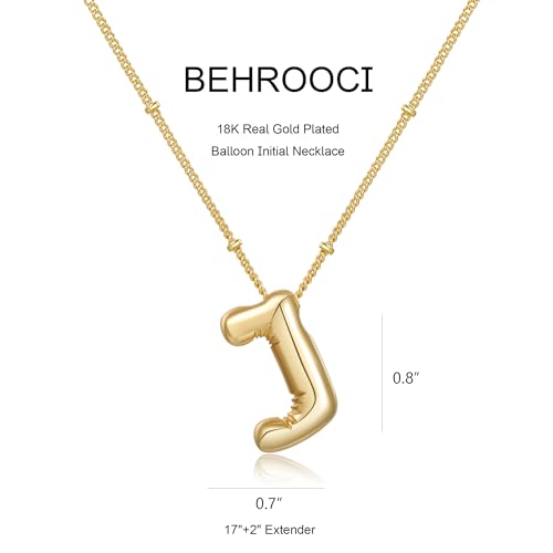 Gold Bubble Initial Necklace for Women Balloon Letter Necklace 18K Gold Plated Dainty Alphabet Pendant Puffy Name Personal Necklace - color: J