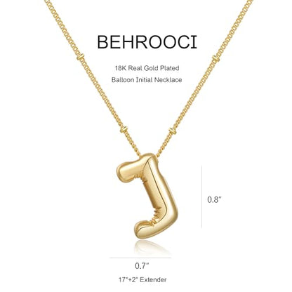 Gold Bubble Initial Necklace for Women Balloon Letter Necklace 18K Gold Plated Dainty Alphabet Pendant Puffy Name Personal Necklace - color: J