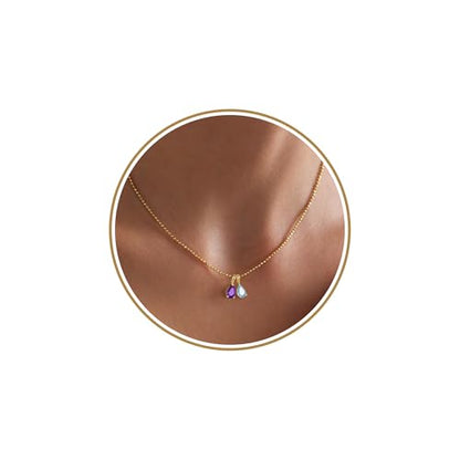 2026 Graduation Gifts Birthstone Necklace for Women Dainty Gold Necklace with 2 Birthstone Birthday Gift for Her Teen Girl Gift Trendy Stuff for Her Mom Daughter Girlfriend Friend Christmas Stocking Stuffers - color: 02-03 Feb & Mar, style: Water drop