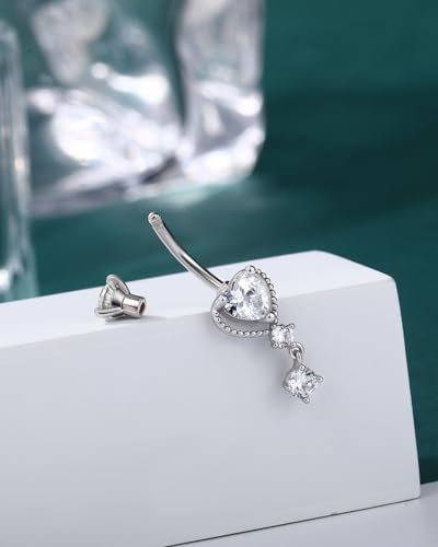 Dangle Belly Button Rings 14G Heart Belly Navel Rings for Women Surgical Steel Navel Piercing Jewelry - color: WG-10MM