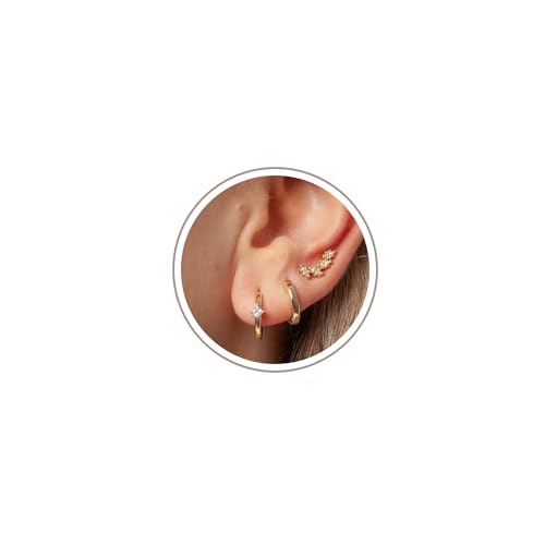 Freekiss 3 Pairs Hoop Earrings Set - Dainty Stud Dangle Cartilage for Women | Hypoallergenic Earrings, Cubic Zirconia Stackable Trendy Small Set Jewelry Gifts for Women - style: leaf set