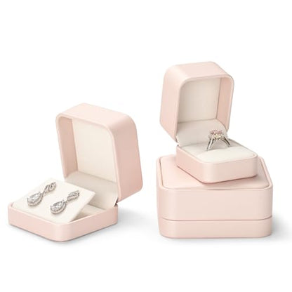 Oirlv Luxury Leather Jewelry Ring Box Engagement Ring Box Wedding Day Keepsake Case Bridal Photo(Pink) - color: Pink, size: Ring Box
