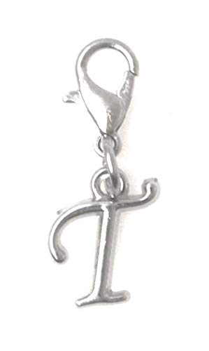 Initial Italic Cursive Stainless Steel Clasp Clip on Charm Graduation Cap Tassel Event Party Invitation Card Baby Shower Birthday Thank You Celebration Personalized Congratulations Choice of 26 Letters - style: Letter T