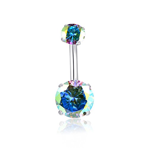 HQLA 14G Belly Button Rings Surgical Stainless Steel Round Cubic Zirconia Navel Barbell Stud Body Piercing - color: AB Colour