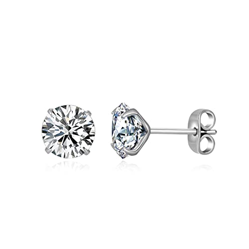 G23 Titanium CZ Stud Earrings for Sensitive Ears, Titanium Cubic Zirconia Stud Earrings for Women 3mm 4mm 5mm 6mm 7mm 8mm - size: 6mm