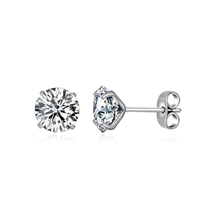 G23 Titanium CZ Stud Earrings for Sensitive Ears, Titanium Cubic Zirconia Stud Earrings for Women 3mm 4mm 5mm 6mm 7mm 8mm - size: 6mm