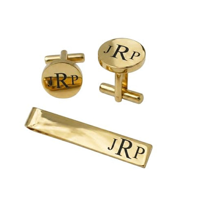 Personalized Gold Cufflink & Tie Clip Set for Men – Elevate His Style | Engraved Stainless Steel Metal Cuff Links – Custom Monogram or Handwriting Gift | Customized Groomsmen Proposal Gifts