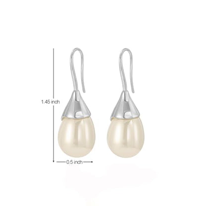 Unique Cream White Pearl Teardrop Drop Dangle Earrings for Women,Trendy Geometric Dangle Formal Hook Earrings for Wedding Prom - color: White Gold-Cream Pearl
