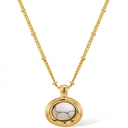 Jean Beau Gold Stone Pendant Necklaces for Women, Chunky Gemstone Dangle Necklace Wedding Prom Fashion Jewelry Gift - color: White Turquoise