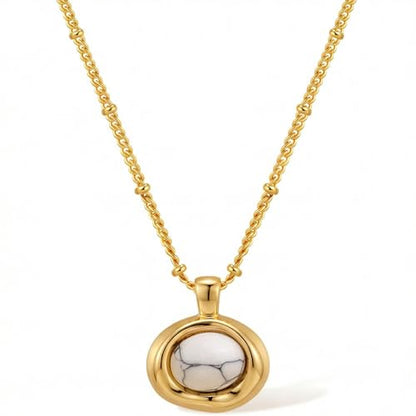 Jean Beau Gold Stone Pendant Necklaces for Women, Chunky Gemstone Dangle Necklace Wedding Prom Fashion Jewelry Gift - color: White Turquoise