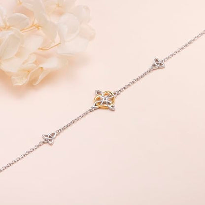 FLYOW 925 Sterling Silver Good Luck Irish Jewelry Triquetra Trinity Celtic Witches Knot Bracelet for Women - color: Silver and Golden