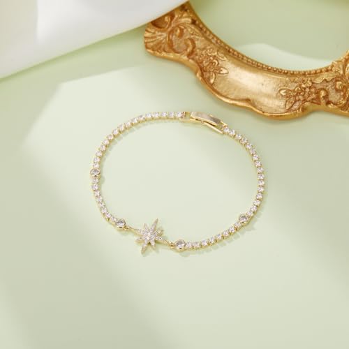 FANZE Gold Plated Cubic Zirconia Tennis Bracelets for Women Dainty Trendy Adjustable Bracelet Jewelry Gift for Ladies Wedding Mother Birthday Anniversary - style: Gold Hexagram Bracelet