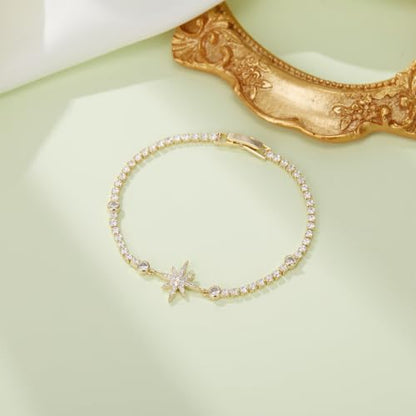 FANZE Gold Plated Cubic Zirconia Tennis Bracelets for Women Dainty Trendy Adjustable Bracelet Jewelry Gift for Ladies Wedding Mother Birthday Anniversary - style: Gold Hexagram Bracelet