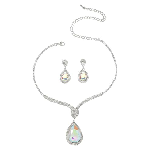 Fashion Red Black Colorful Bridal Teardrop Layered Crystal Necklace Earrings Set Sparkly Rhinestone Crystal Elegant Bridal Teardrop Shape Choker Earrings For Prom Costume Set Christmas Halloween Full Rhinestone Choker Necklace Earrings for Women - color: