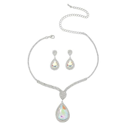 Fashion Red Black Colorful Bridal Teardrop Layered Crystal Necklace Earrings Set Sparkly Rhinestone Crystal Elegant Bridal Teardrop Shape Choker Earrings For Prom Costume Set Christmas Halloween Full Rhinestone Choker Necklace Earrings for Women - color: