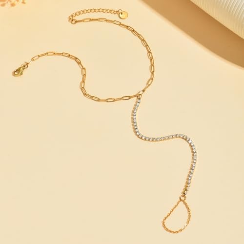 Dainty Cubic Zircon Foot Chain for Women 18K Gold Plated Stainless Steel Adjustable Ankle Bracelet Trendy Paperclip Cross Star Pearl Beach Summer Foot Jewelry Fashion Accessories Gifts for Women - color: Y Shaped Paperclip CZ-GD