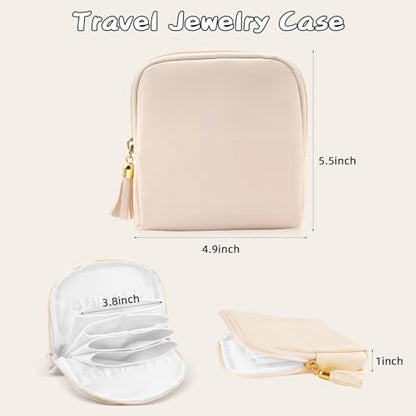 ZLFSRQ Travel Jewelry Case Organizer Small Jewelry Pouch Bag Mini Portable Jewellery Storage with Zipper for Bracelet Rings Earring for Women White
