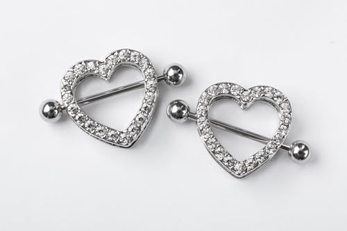 Pierced Owl - 14GA Stainless Steel Gem Paved Heart Nipple Shields, Sold as a Pair - style: Pink