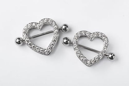 Pierced Owl - 14GA Stainless Steel Gem Paved Heart Nipple Shields, Sold as a Pair - style: Pink