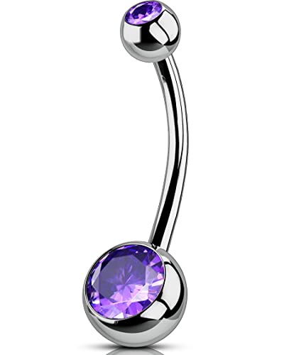 OUFER Titanium Belly Button Rings, Internally Threaded Belly Ring, Round CZ Navel Rings for Women Men - color: Purple, size: 1.6*14MM