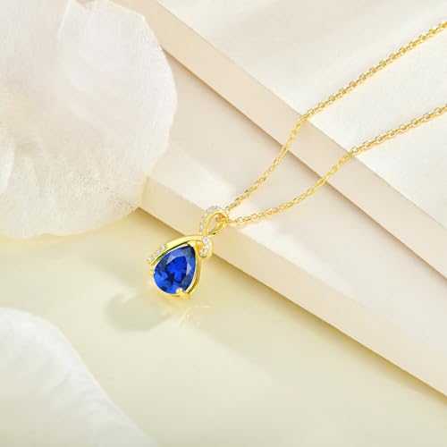 Infinity Birthstone Necklace for Women, Gold Plated Teardrop Cubic Zirconia Pendant, Created Gemstone Twist Necklace for Birthday, Her, Mom, Friend - color: Sapphire-blue-Sept.