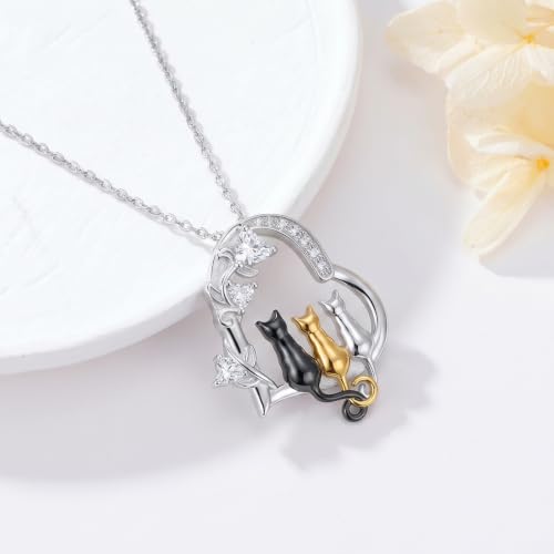 Heart Animal Necklace 925 Sterling Silver Cute Animal Pendant Jewelry Birthday Gifts for Women Girlfriend Mom Animal Lovers - style: 1-5 Three Cat