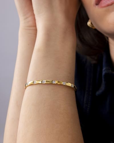 PAVOI Waterproof Thin Love Bracelet for Women - 14K Gold Plated Dainty Love Bangle with Cubic Zirconia - Stainless Steel Hinge Bracelet Jewelry Gifts - color: White Gold, size: 6.5 Inches