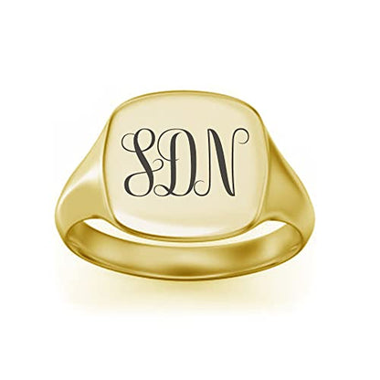 Personalized Monogram 3 Letters Engraved Square Charm Initial Signet Ring Jewelry - color: Gold