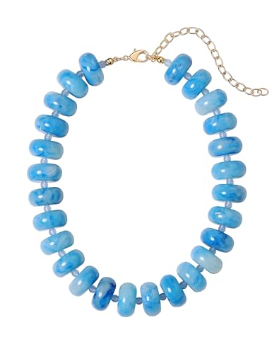 Chunky Beaded Necklace for Women, Resin Oversized Beaded Choker,Bold Statement Chain,Large Beads Necklace, Fashion Jewelry for Spring Summer Gifts - color: Light Blue