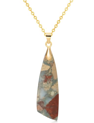 Nature Stone Necklaces for Women Boho Pendant Necklace 18K Gold Chain Necklaces - color: Beige Gold