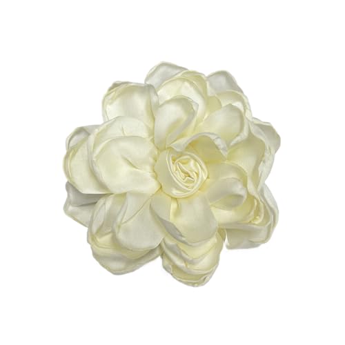 Dainty Fabric Rose Flower Large Brooch Lapel Pins Flower Brooches Pin Classic for Wedding Party Dance Banquet for Women Dress Suit Clothes Accessories Jewelry 100mm - color: Beige