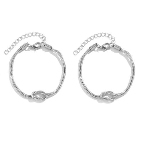 Bracelets for Women Matching Bracelets for Couples Love Knot Bracelet Dainty Snake Chain Forever Infinity Bracelet Adjustable Friendship Bracelet Jewelry Gifts - color: Sliver 2pcs