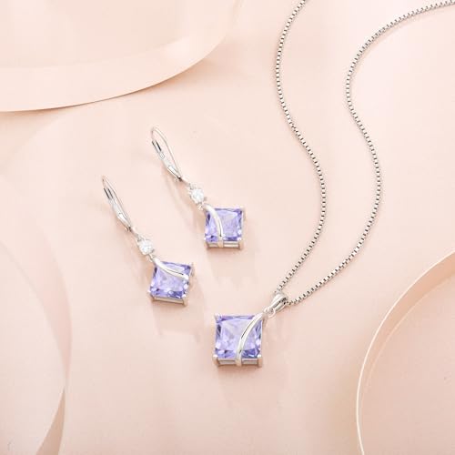 Square Princess Cut Necklace 925 Sterling Silver Solitaire Pendant Necklace Birthstone Jewelry Gifts for Women - color: 06 June - Alexandrite