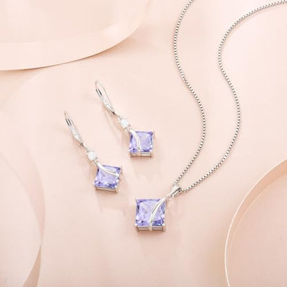 Square Princess Cut Necklace 925 Sterling Silver Solitaire Pendant Necklace Birthstone Jewelry Gifts for Women - color: 06 June - Alexandrite