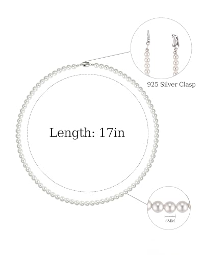 Pearl Necklace for Women Paperclip Chain Chunky Gold Necklace, Freshwater Cultured Pearls Trendy Link Chain 18K Gold Plated Dainty Pearl Choker - color: 6mm White Pearl Necklace
