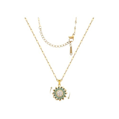Sunflower Fidget Necklace for Women Gold Moon Necklace Rotating Heart Necklaces Spinning Crystal Flower Anxiety Necklaces Crescent Moons Jewelry Accessories - color: Green