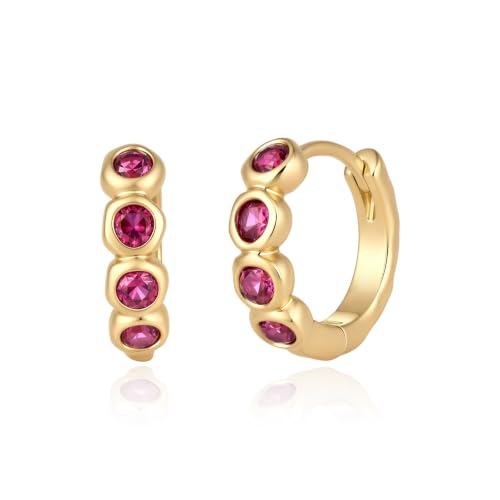 ARSIS Bubble Huggie Hoop Earrings for Women with Cubic Zirconia, Platinum/18K Gold Plated Bezel Hoop Earrings with Opal, Hypoallergenic Lightweight Jewelry, Clear/Ruby/Emerald Green/Aqua/Sapphire/Pink - color: Ruby Red