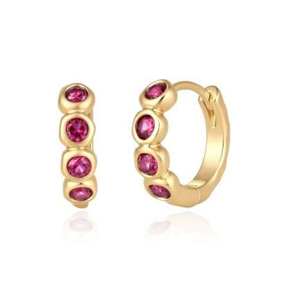 ARSIS Bubble Huggie Hoop Earrings for Women with Cubic Zirconia, Platinum/18K Gold Plated Bezel Hoop Earrings with Opal, Hypoallergenic Lightweight Jewelry, Clear/Ruby/Emerald Green/Aqua/Sapphire/Pink - color: Ruby Red